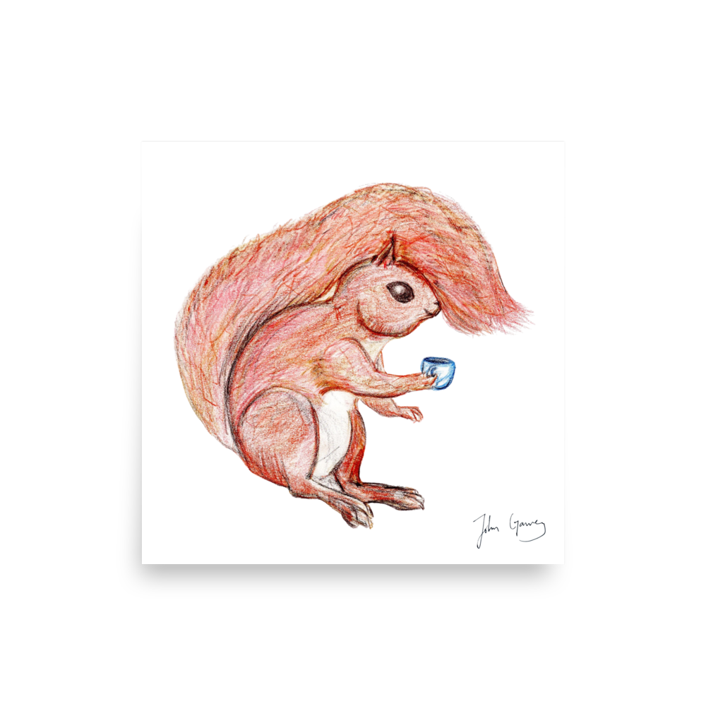 Squirrel's morning coffee fix | 10 x 10" print