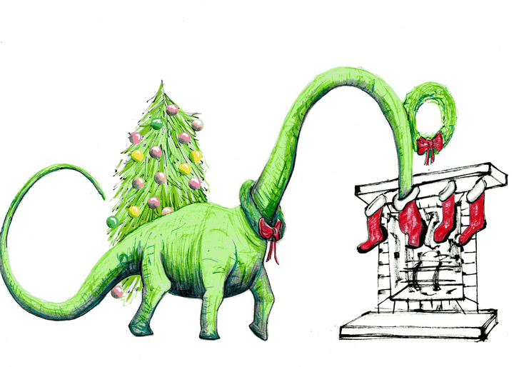 Diplodocus Raiding Christmas Stocking | 5x7 holiday greeting card