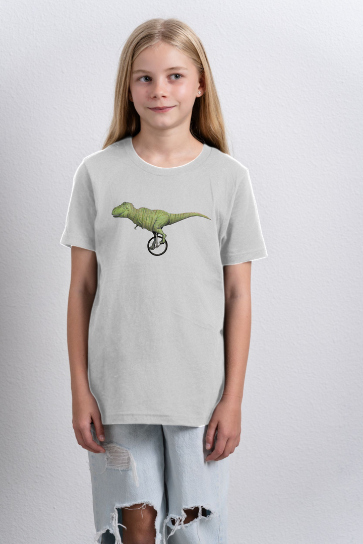 T-rex Unicycling organic cotton kids t-shirt