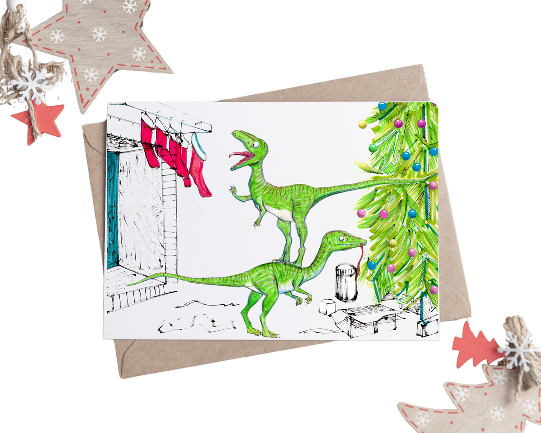 Coelophysis dino holiday greeting card