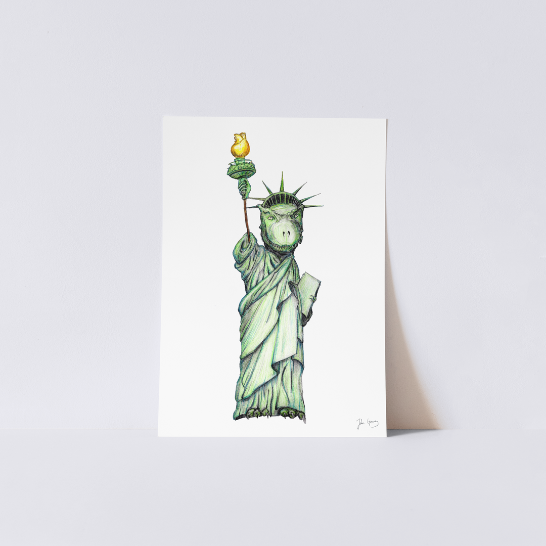 T. rex Statue of Liberty Print (Multiple Sizes)