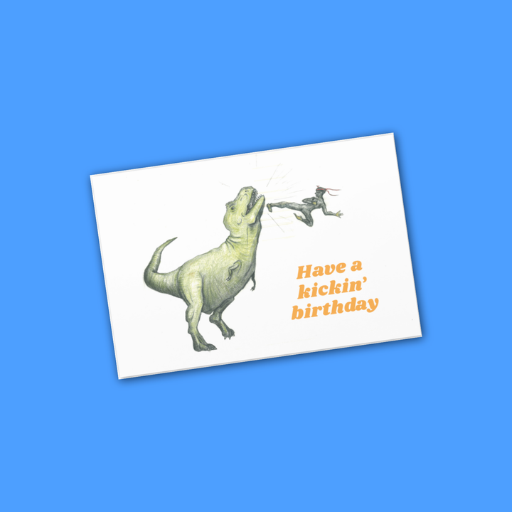 Ninja vs. T-rex Birthday Card