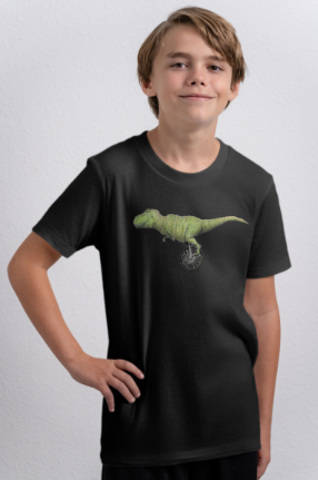 T-rex Unicycling organic cotton kids t-shirt