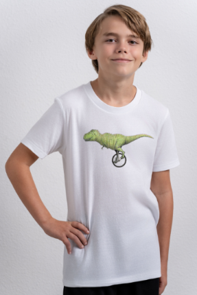 T-rex Unicycling organic cotton kids t-shirt