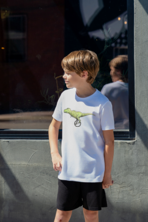 T-rex Unicycling organic cotton kids t-shirt