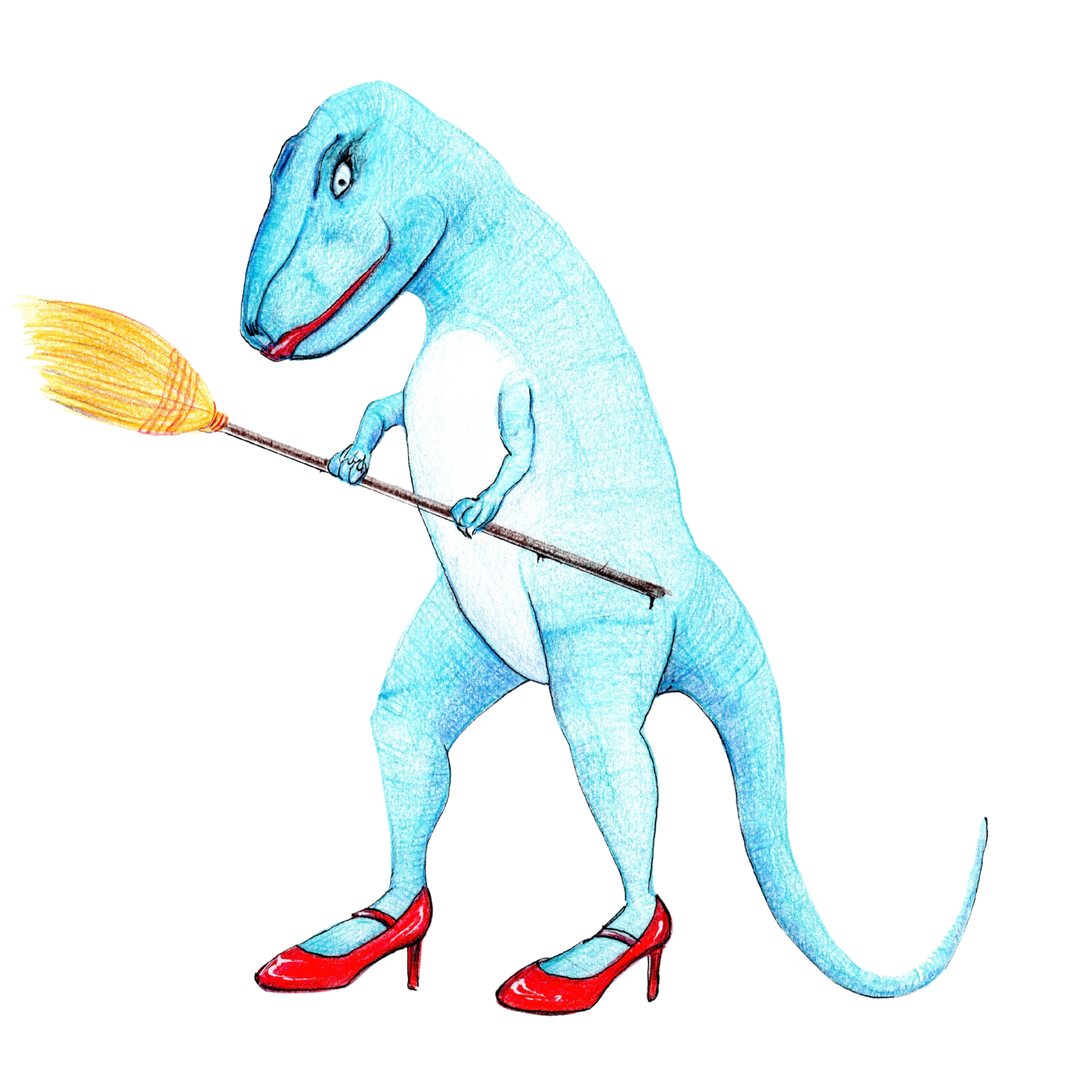 Teal Dinosaur in cherry-red high heals mug