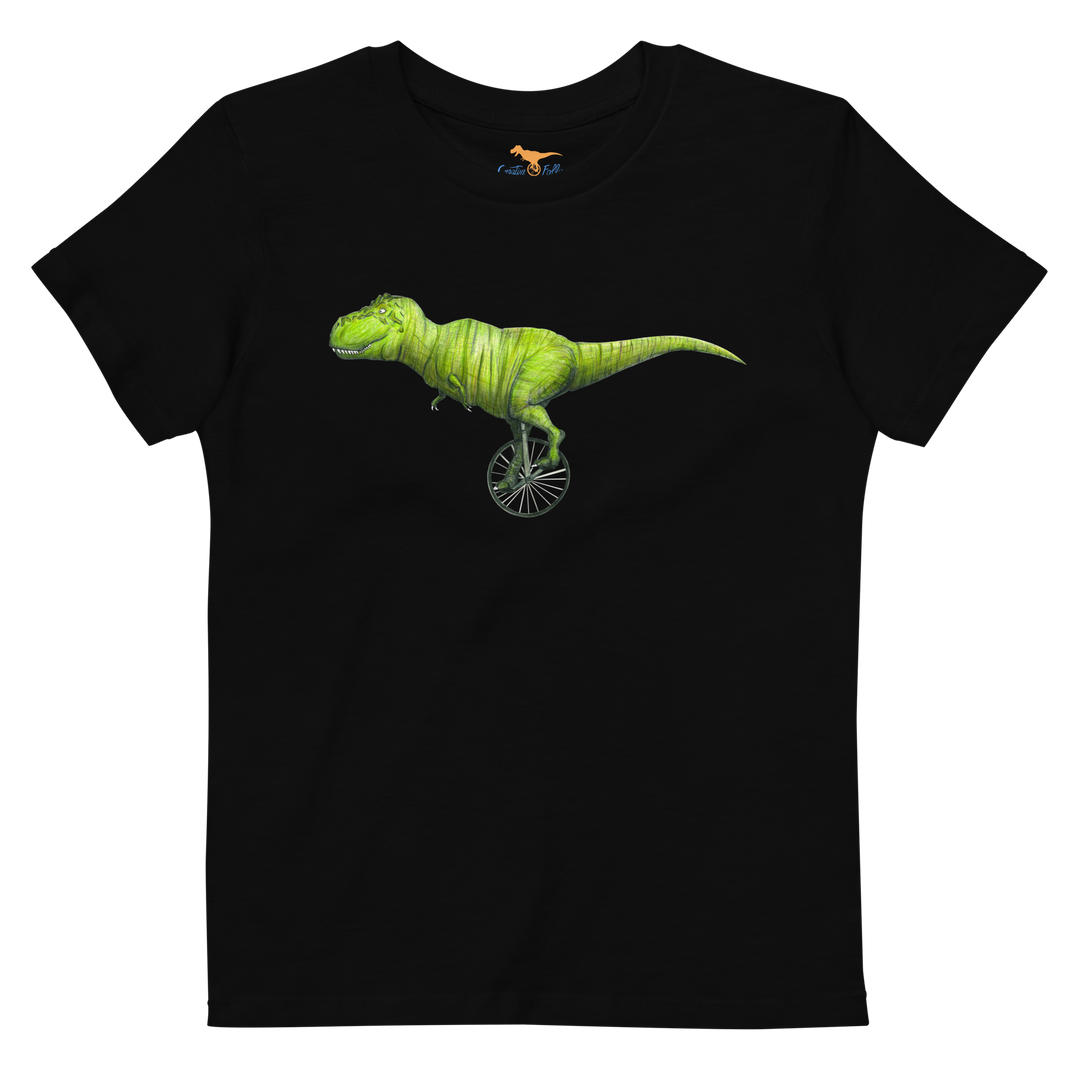 T-rex Unicycling organic cotton kids t-shirt