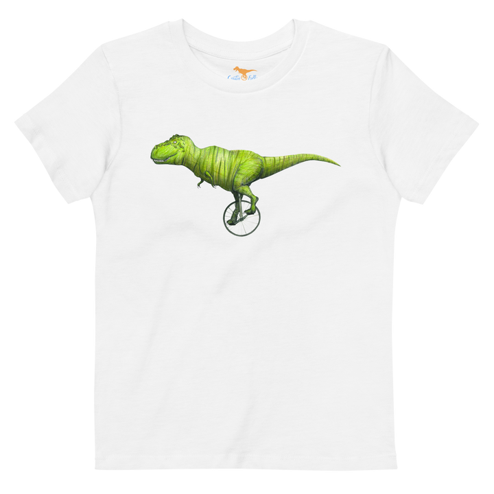 T-rex Unicycling organic cotton kids t-shirt